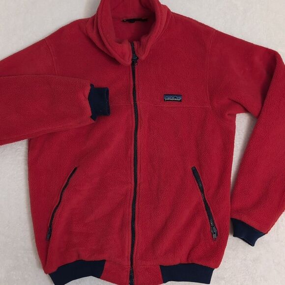 Vintage Patagonia Logo Red Full Zip Fleece Sweater Jacket Women's‎ M USA